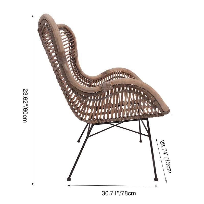 Contemporary Boho Accent Chair - Premium Indonesian Rattan: Natural Weave, Eco-Friendly Comfort & Sturdy Iron Leg Support For Living Room