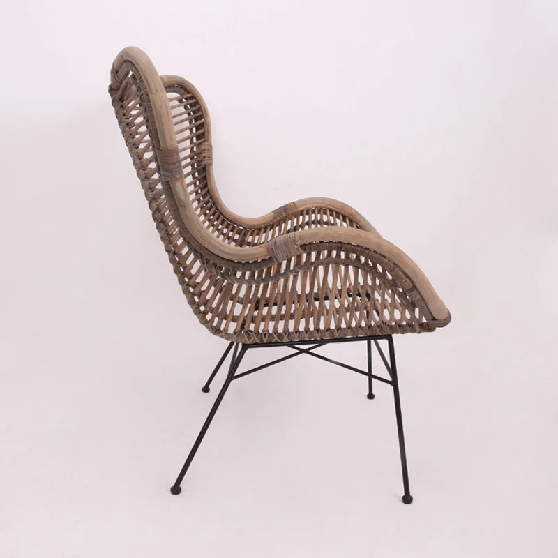 Contemporary Boho Accent Chair - Premium Indonesian Rattan: Natural Weave, Eco-Friendly Comfort & Sturdy Iron Leg Support For Living Room