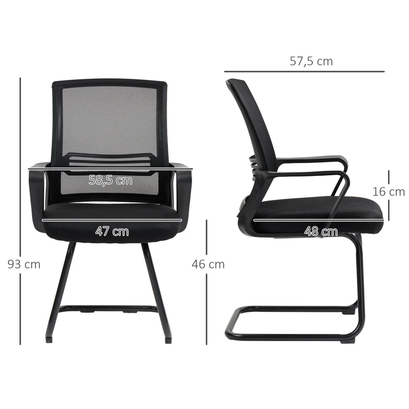 Chaise de conférence 58,5 x 57,5 x 93 cm dossier ergonomique assise mousse avec base traîneau moderne en polyester noir 21_0006296
