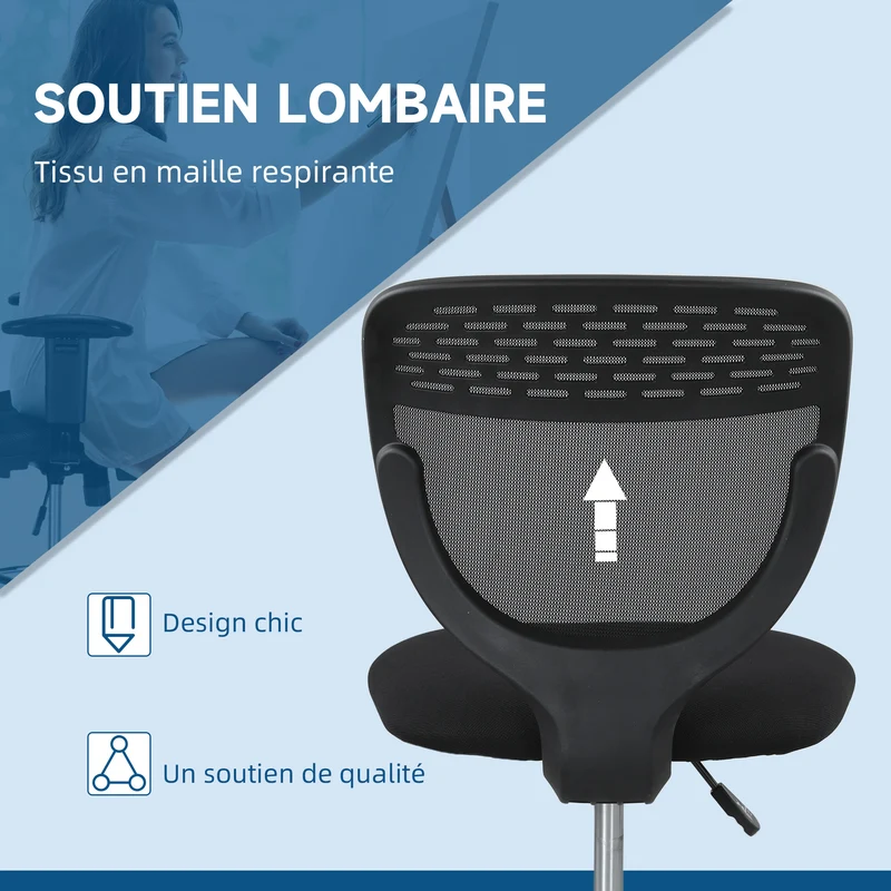 Chaise de bureau haute 59 x 59 x 106-126 cm assise rembourrée repose-pieds réglable design contemporain en maille noir 21_0006239