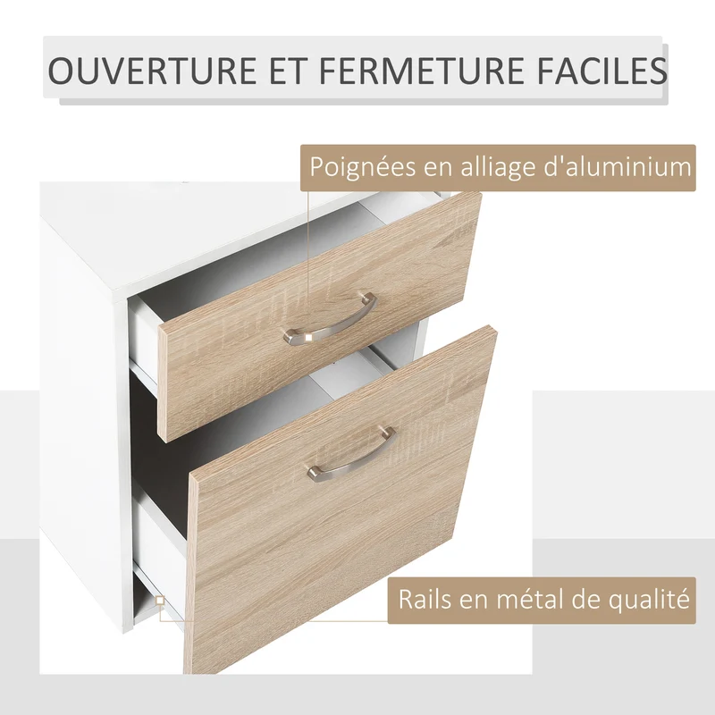 Bureau informatique rangement 137 x 55 x 92 cm grand plateau 2 tiroirs étagères ouvertes style moderne cosy en MDF chêne 21_0006122
