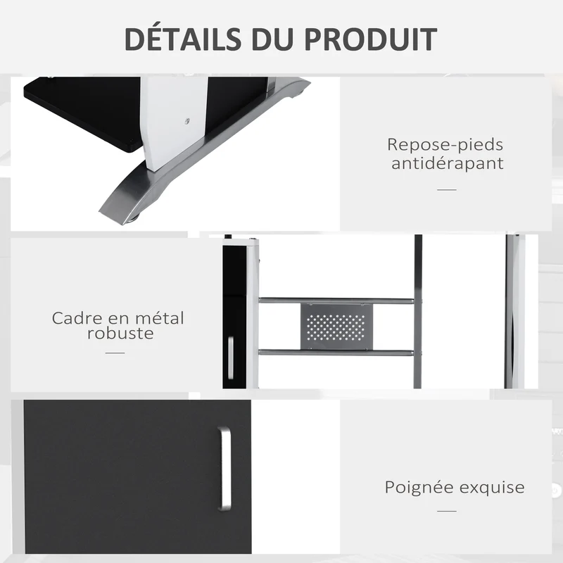 Bureau informatique 100 x 52 x 75 cm multi rangements surface mélaminée entretien facile design contemporain en MDF noir 21_0006120
