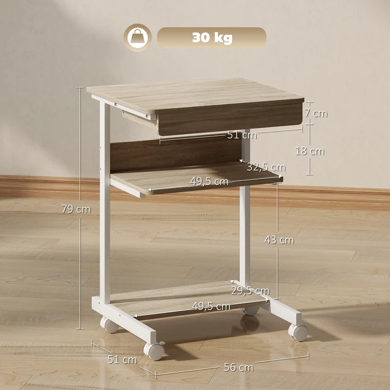 Bureau d'ordinateur sur roulettes 56 x 51 x 79 cm mobilité rangement intégré moderne en panneau de particules chêne 21_0006138