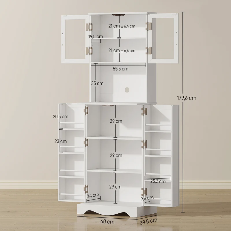 Buffet haut cuisine 60 x 39,5 x 179,6 cm rangement réglable coin café avec passe câbles moderne et épuré en MDF blanc 21_0003350