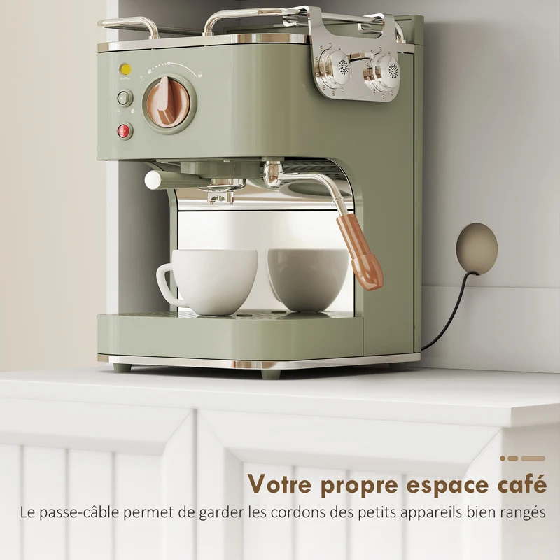 Buffet haut cuisine 60 x 39,5 x 179,6 cm rangement réglable coin café avec passe câbles moderne et épuré en MDF blanc 21_0003350