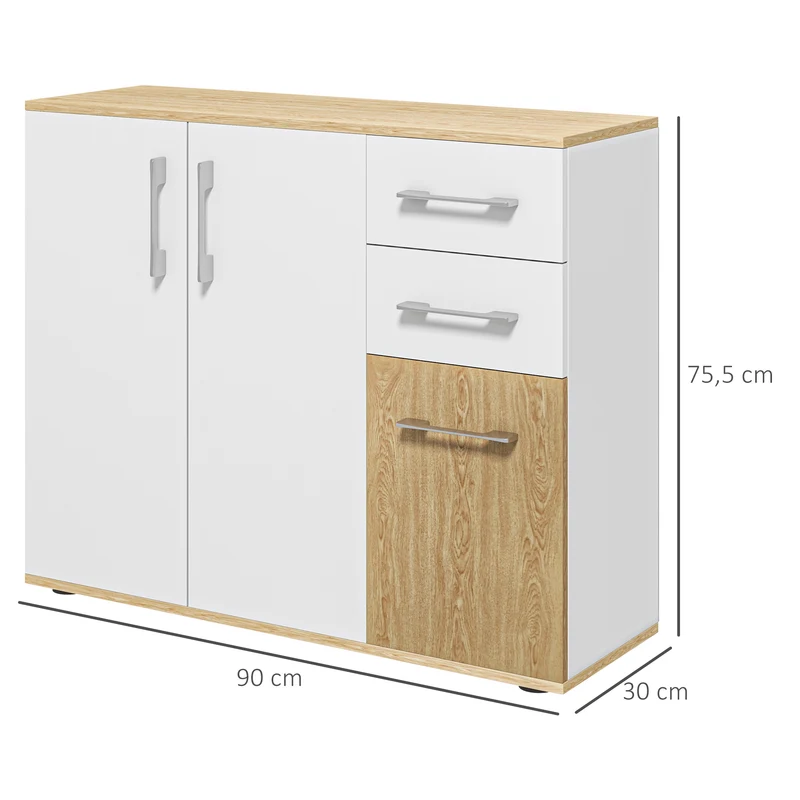 Buffet de rangement salon 90 x 30 x 75.5 cm rangement optimisé étagère réglable moderne en panneau de particules blanc 21_0002919