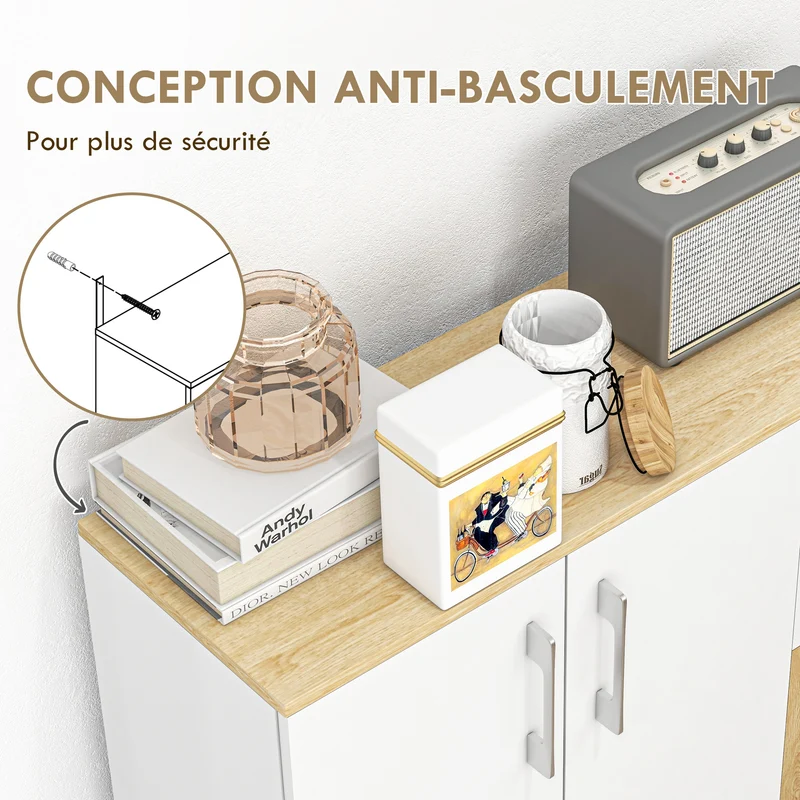 Buffet de rangement salon 90 x 30 x 75.5 cm rangement optimisé étagère réglable moderne en panneau de particules blanc 21_0002919