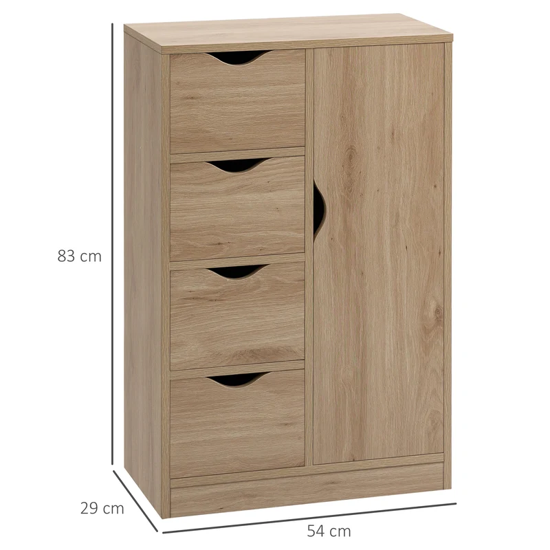 Buffet de rangement 54 x 29 x 83 cm 1 placard 4 tiroirs anti-basculement scandinave épuré en panneau de particules marron 21_0002833