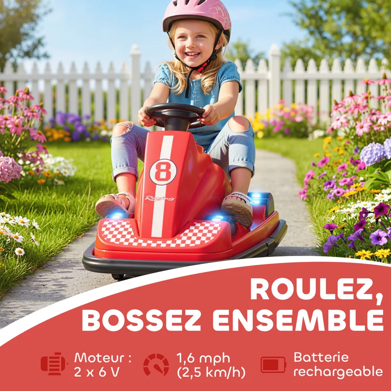Auto-tamponneuse enfant rotation 360° 74 x 53 x 48 cm démarrage doux klaxon musique moderne tendance en plastique rouge 21_0000637