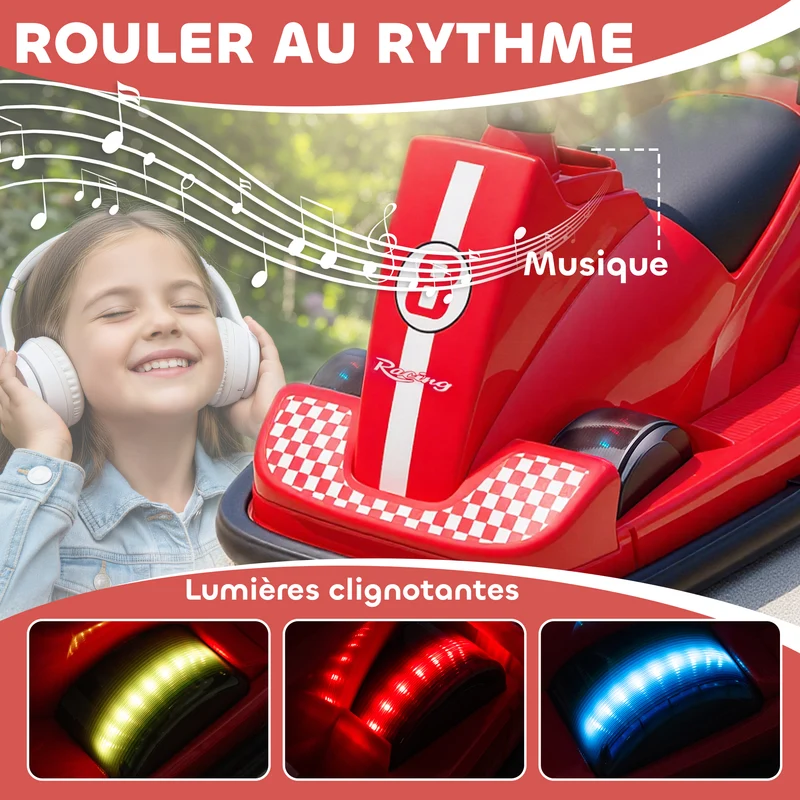 Auto-tamponneuse enfant rotation 360° 74 x 53 x 48 cm démarrage doux klaxon musique moderne tendance en plastique rouge 21_0000637