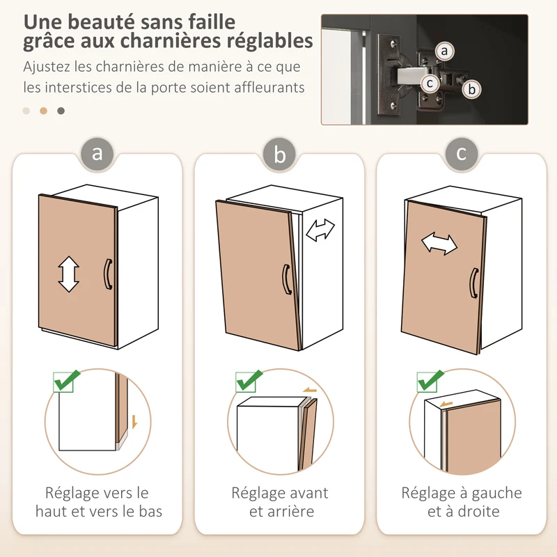 Armoire de cuisine buffet 5 portes 2 vitrées 1 tiroir 100 x 40 x 180 cm étagères réglables pratique moderne en MDF gris 21_0003191