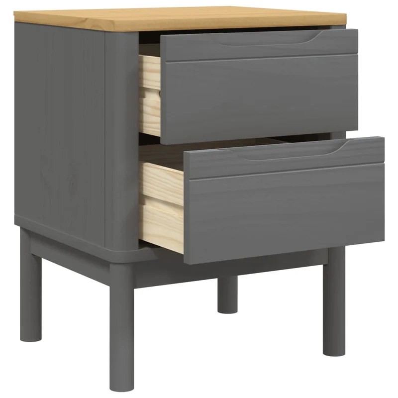 Table de chevet avec deux tiroirs 45 x 39 x 57 cm bois de pin massif gris DEC033915