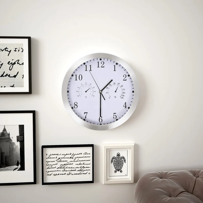 Horloge murale à quartz Hygromètre et thermomètre 30 cm Blanc DEC022254
