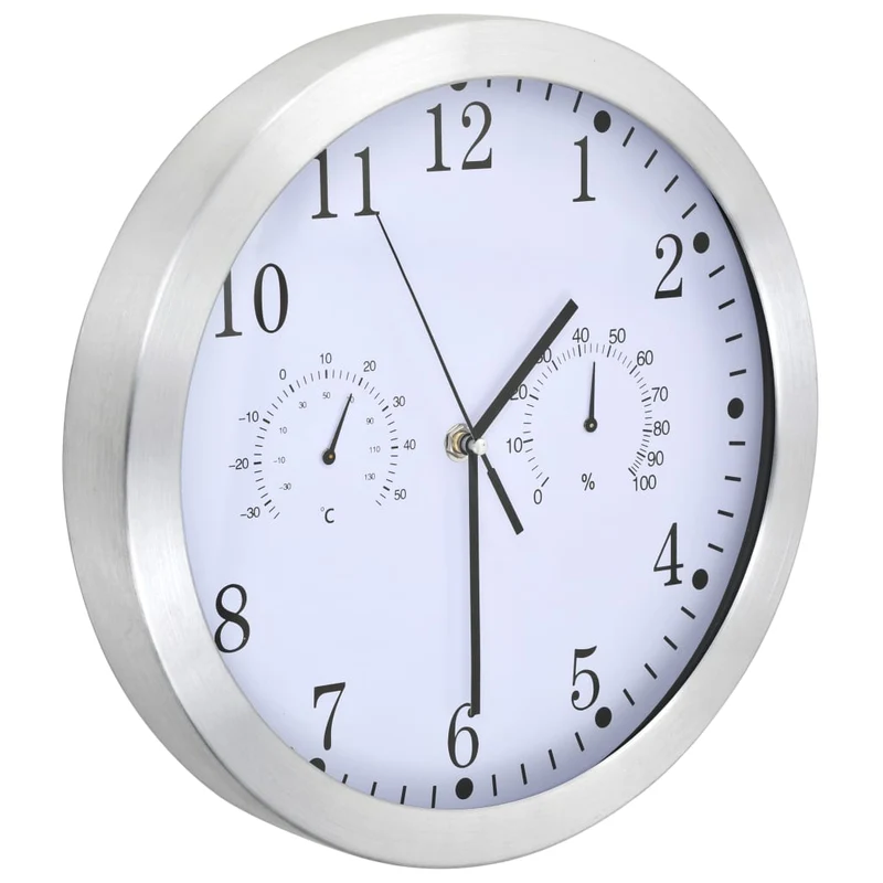 Horloge murale à quartz Hygromètre et thermomètre 30 cm Blanc DEC022254