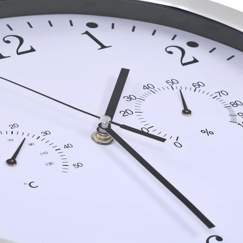 Horloge murale à quartz Hygromètre et thermomètre 30 cm Blanc DEC022254