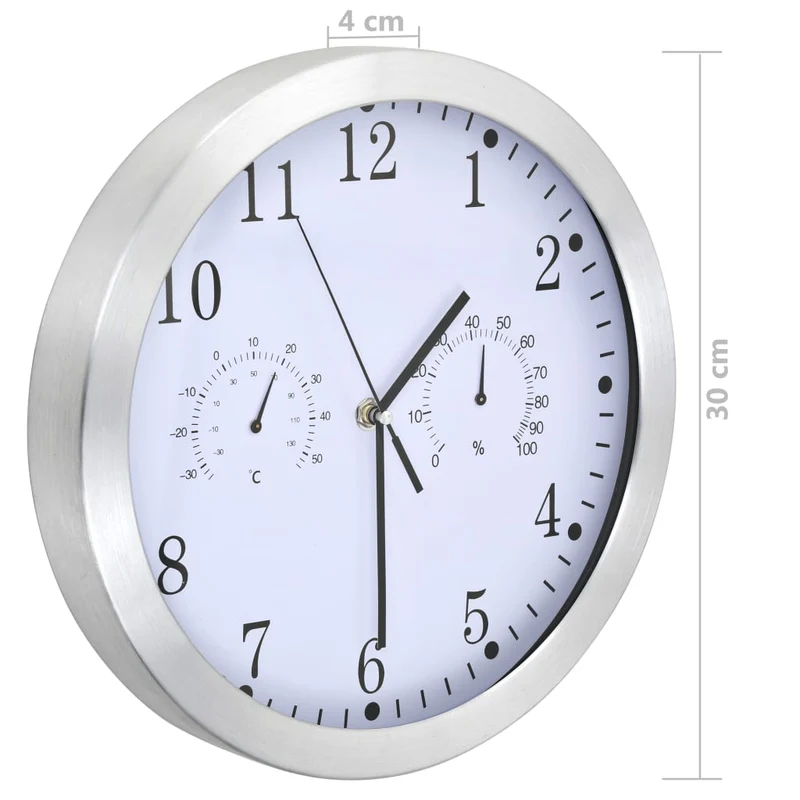 Horloge murale à quartz Hygromètre et thermomètre 30 cm Blanc DEC022254
