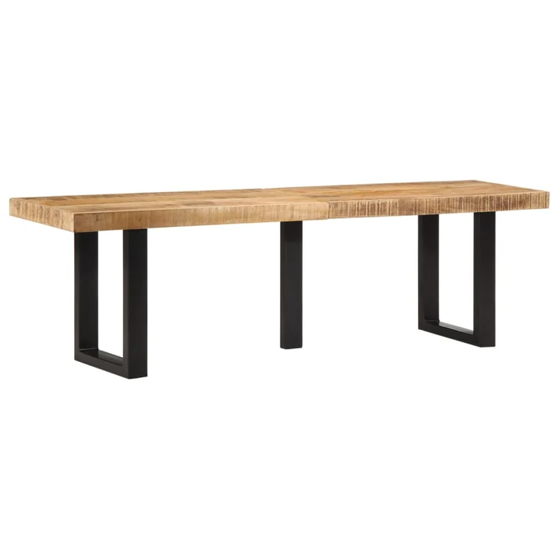 Banc design rustique industriel 160 cm bois de manguier brut massif et pieds en forme de U en acier DEC024694