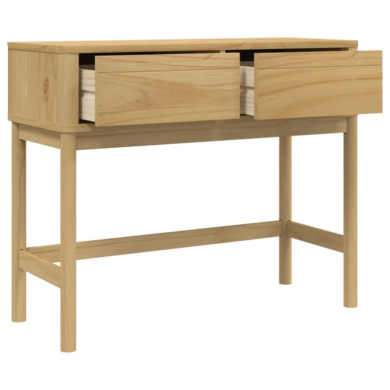 Table d'appoint console pratique avec tiroirs pour une entrée organisée 89,5 x 36,5 x 73 cm pin massif brun DEC031990