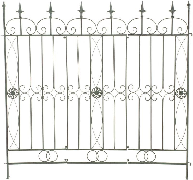 Clôture de jardin en fer forgé vert vieilli 124 cm – barrière décorative métal pour extérieur 10_0008103