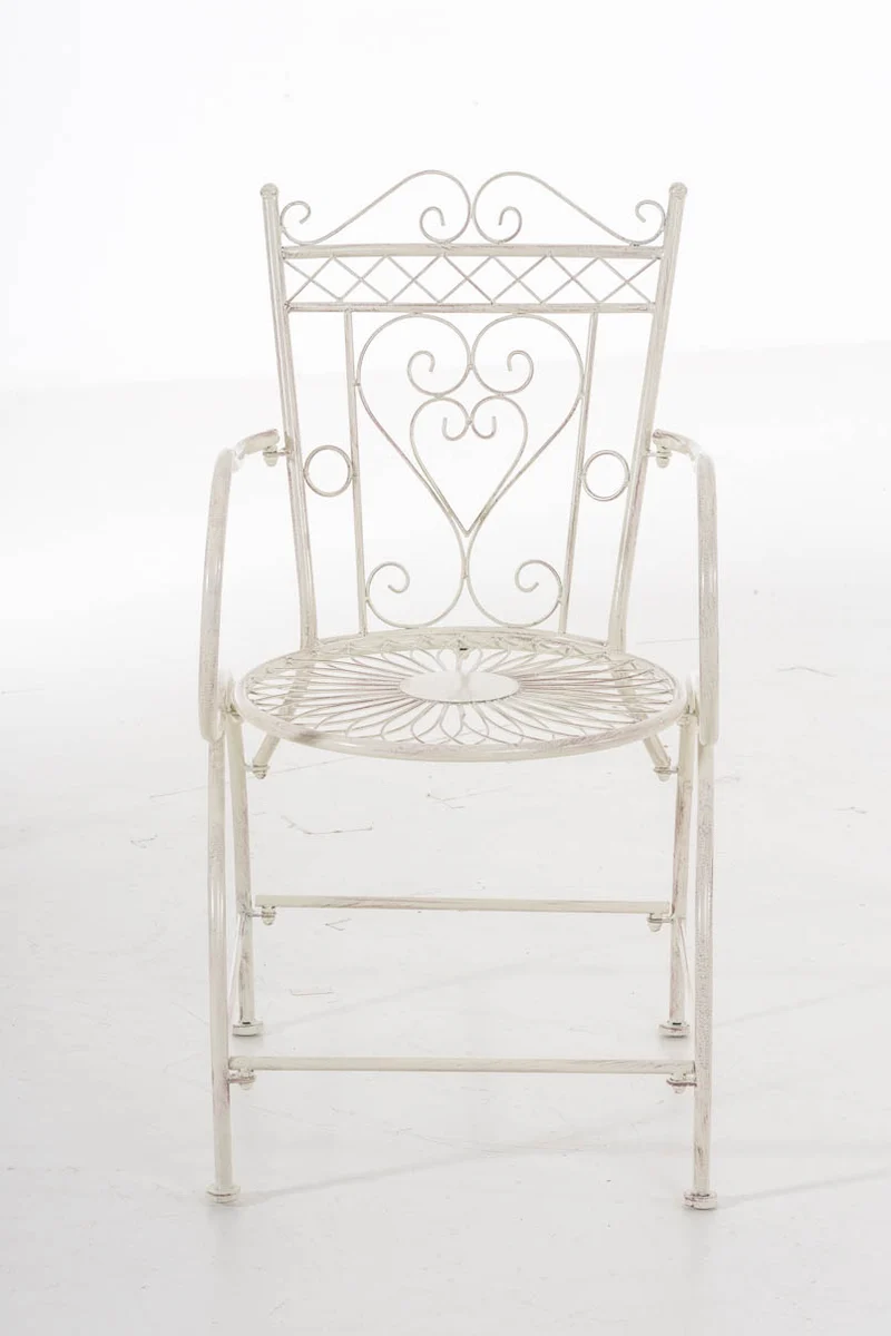 Chaise de jardin avec accoudoirs balcon terrasse design rustique en métal crème vieilli 10_0004003