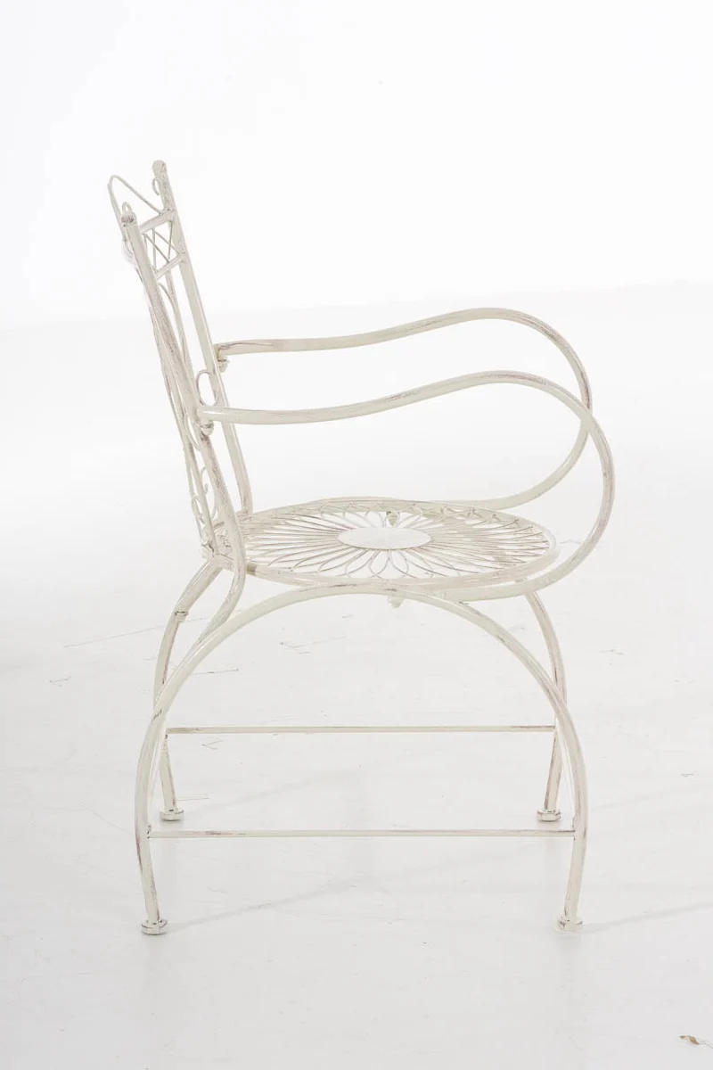 Chaise de jardin avec accoudoirs balcon terrasse design rustique en métal crème vieilli 10_0004003