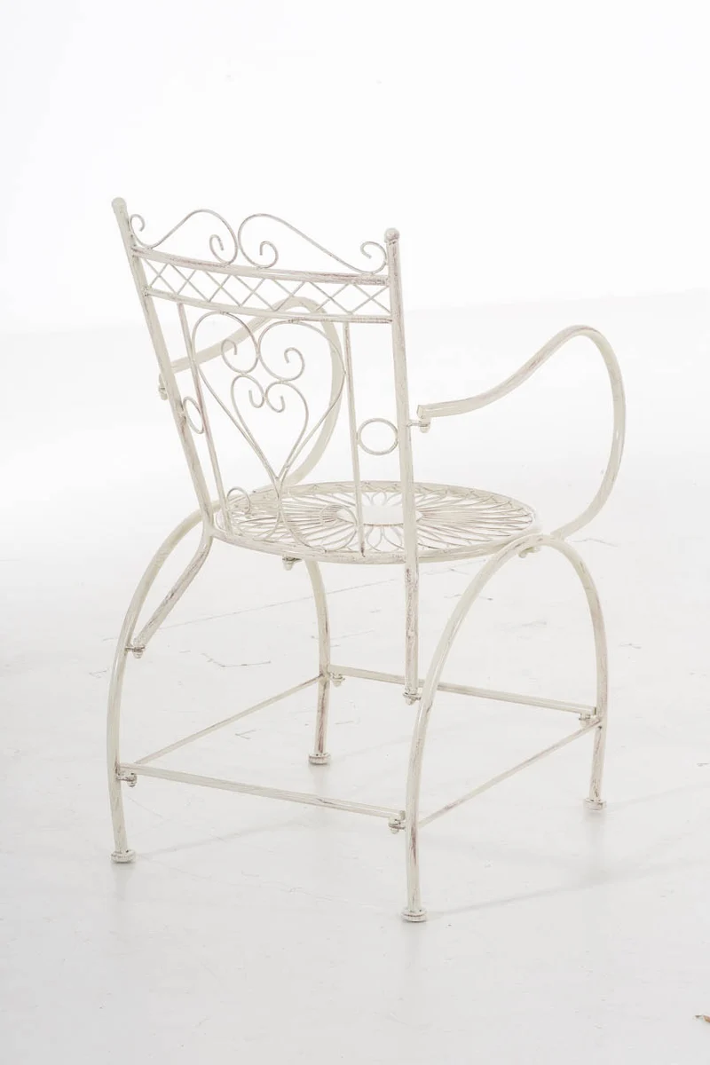Chaise de jardin avec accoudoirs balcon terrasse design rustique en métal crème vieilli 10_0004003
