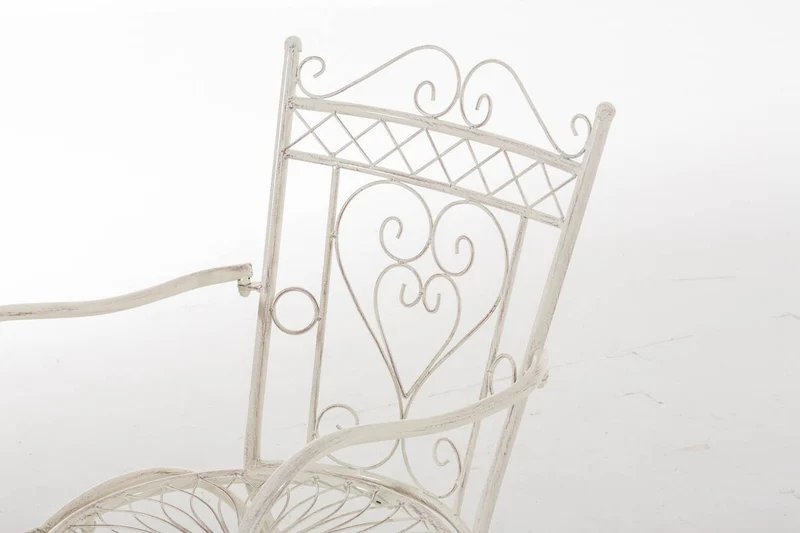 Chaise de jardin avec accoudoirs balcon terrasse design rustique en métal crème vieilli 10_0004003
