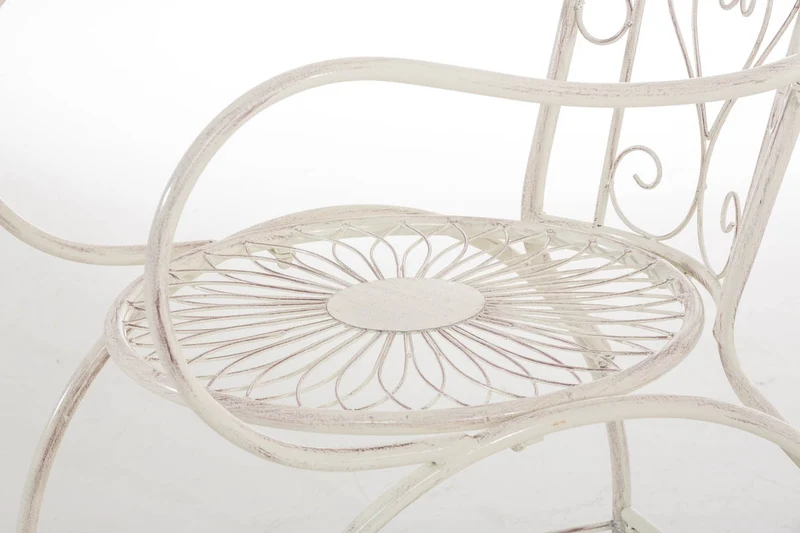 Chaise de jardin avec accoudoirs balcon terrasse design rustique en métal crème vieilli 10_0004003