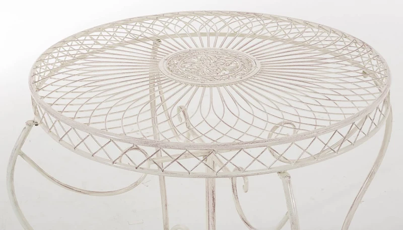 Table de jardin balcon terrasse design rustique hauteur 69 cm en métal crème vieilli 10_0004009