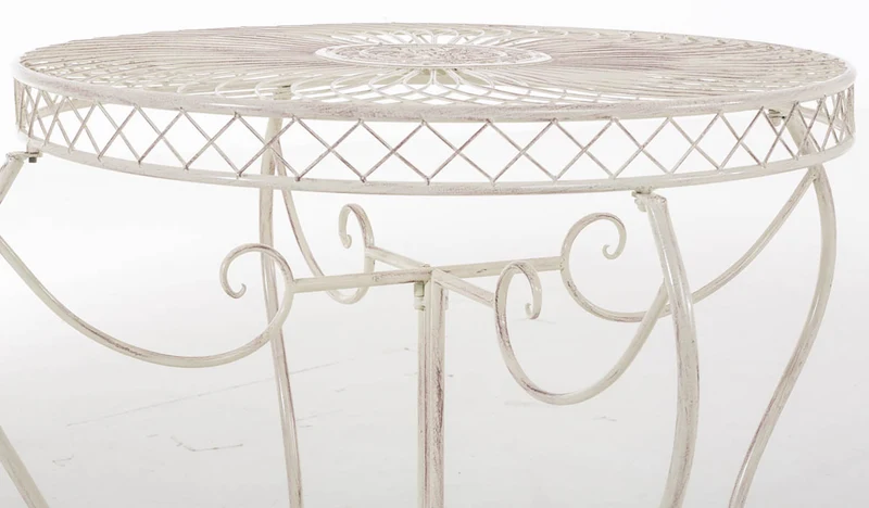 Table de jardin balcon terrasse design rustique hauteur 69 cm en métal crème vieilli 10_0004009