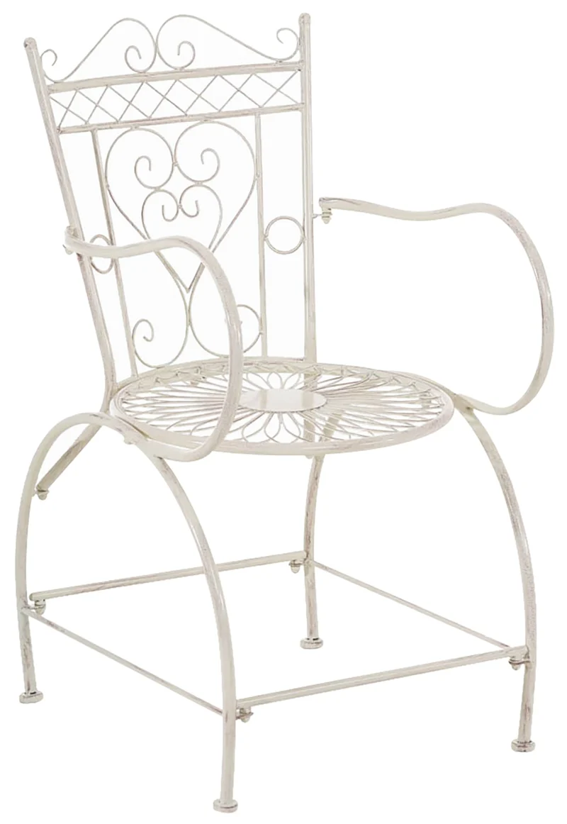 Lot de 2 chaises de jardin avec accoudoirs balcon terrasse design rustique en métal crème vieilli 10_0002870