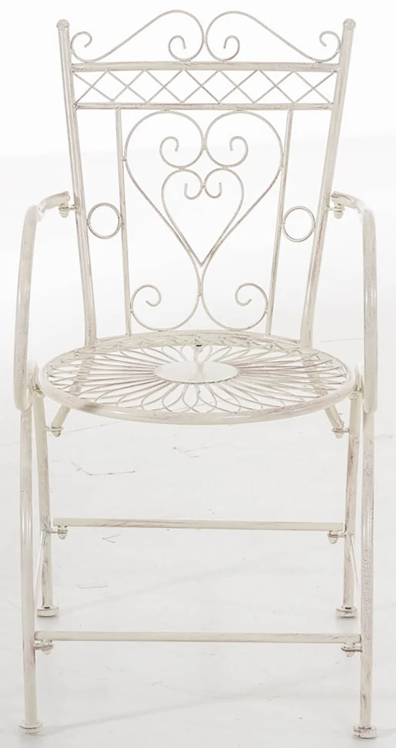 Lot de 2 chaises de jardin avec accoudoirs balcon terrasse design rustique en métal crème vieilli 10_0002870