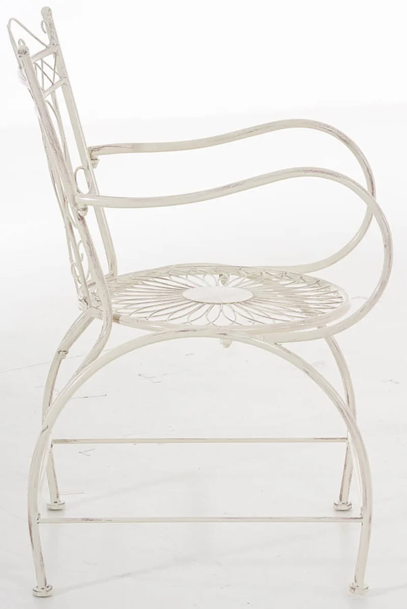 Lot de 2 chaises de jardin avec accoudoirs balcon terrasse design rustique en métal crème vieilli 10_0002870