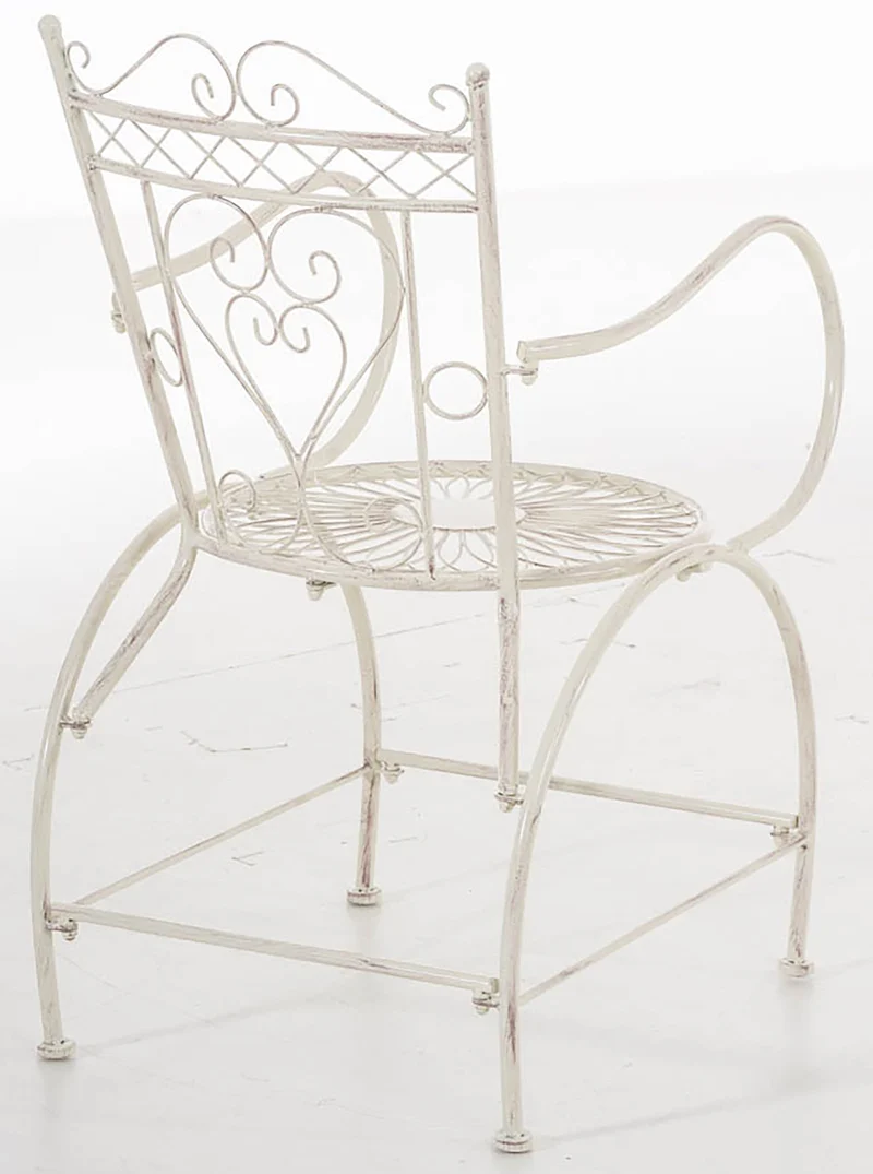 Lot de 2 chaises de jardin avec accoudoirs balcon terrasse design rustique en métal crème vieilli 10_0002870