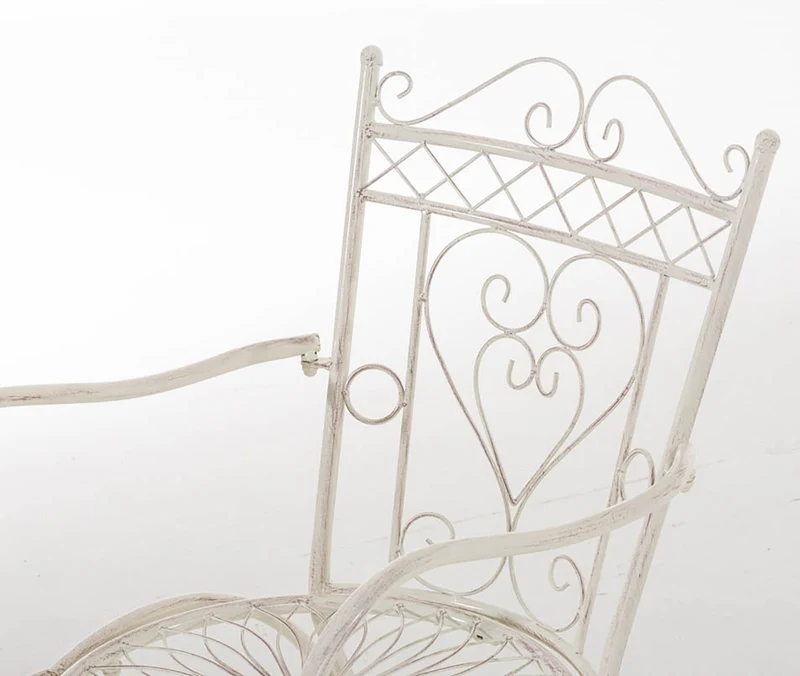 Lot de 2 chaises de jardin avec accoudoirs balcon terrasse design rustique en métal crème vieilli 10_0002870