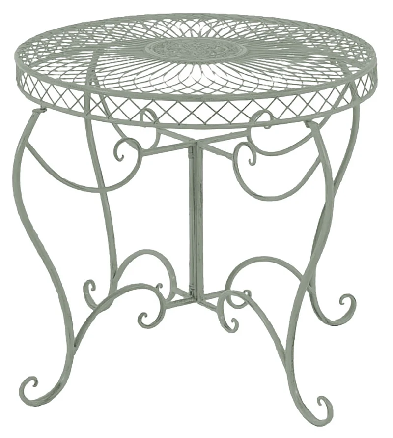 Table de jardin balcon terrasse design rustique hauteur 69 cm en métal vert vieilli 10_0004010