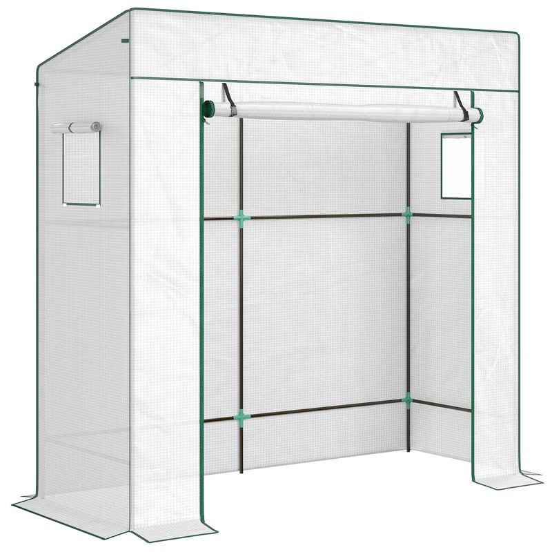 Serre de jardin adossée 196 x 77 x 197 cm protection contre le froid ventilation moderne épuré en polyéthylène blanc 21_0005431