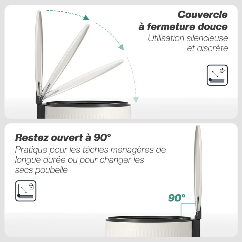 Poubelle de cuisine à pédale 36 x 30 x 60,5 cm seau intérieur amovible fermeture douce moderne épuré en métal crème 21_0005936