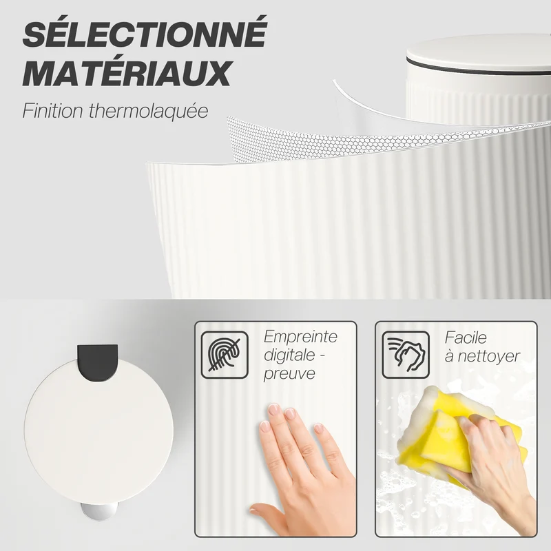 Poubelle de cuisine à pédale 36 x 30 x 60,5 cm seau intérieur amovible fermeture douce moderne épuré en métal crème 21_0005936