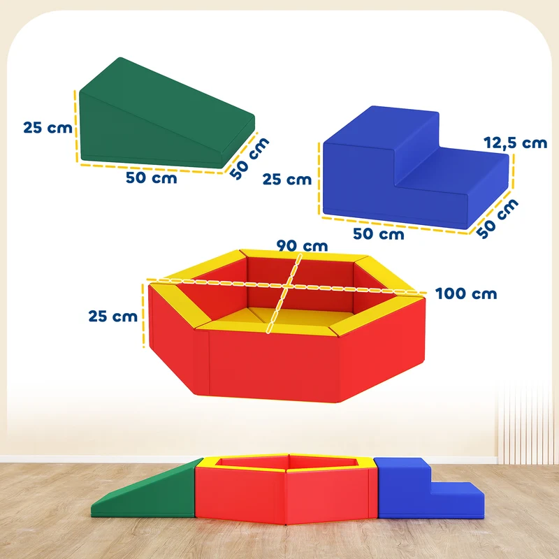 Parcours motricité bébé modulable piscine à balles 190 x 100 x 25 cm sécurisé ludique moderne assise en mousse epe rouge 21_0000738