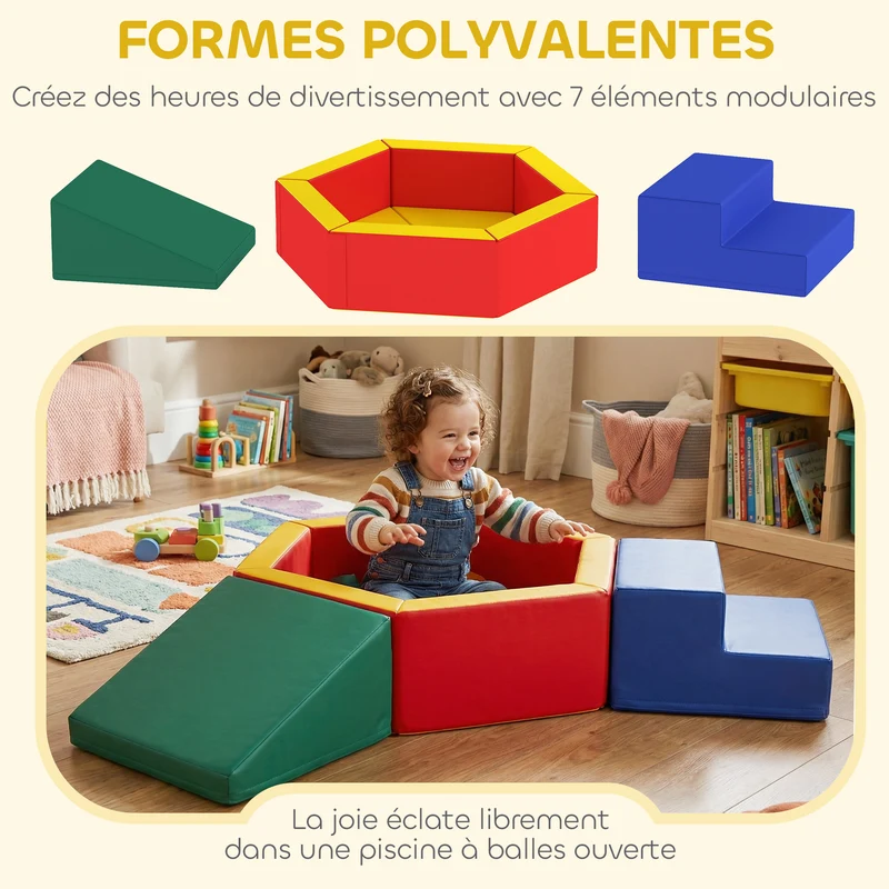 Parcours motricité bébé modulable piscine à balles 190 x 100 x 25 cm sécurisé ludique moderne assise en mousse epe rouge 21_0000738