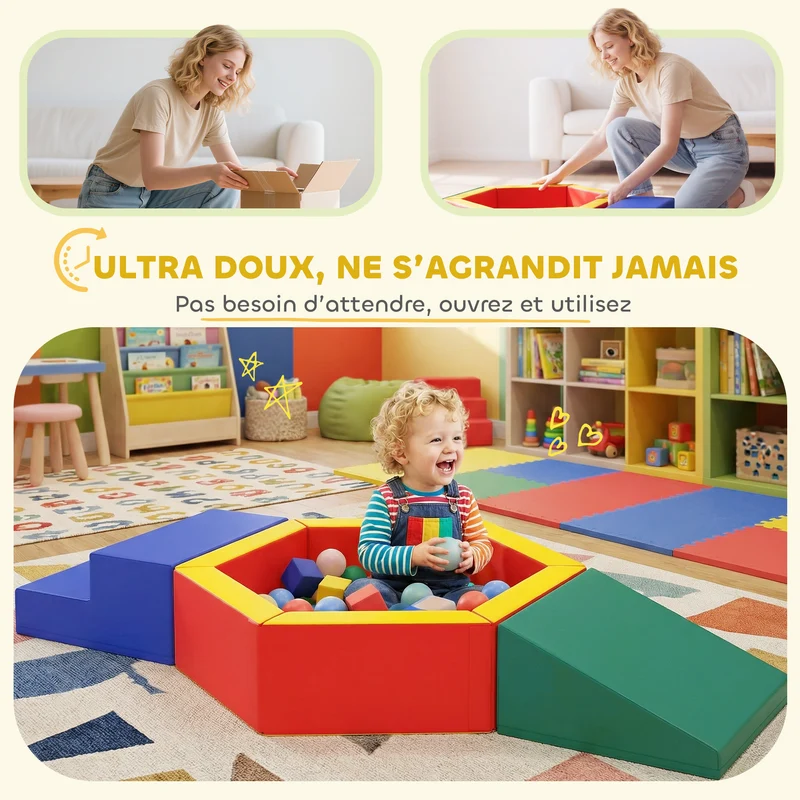 Parcours motricité bébé modulable piscine à balles 190 x 100 x 25 cm sécurisé ludique moderne assise en mousse epe rouge 21_0000738