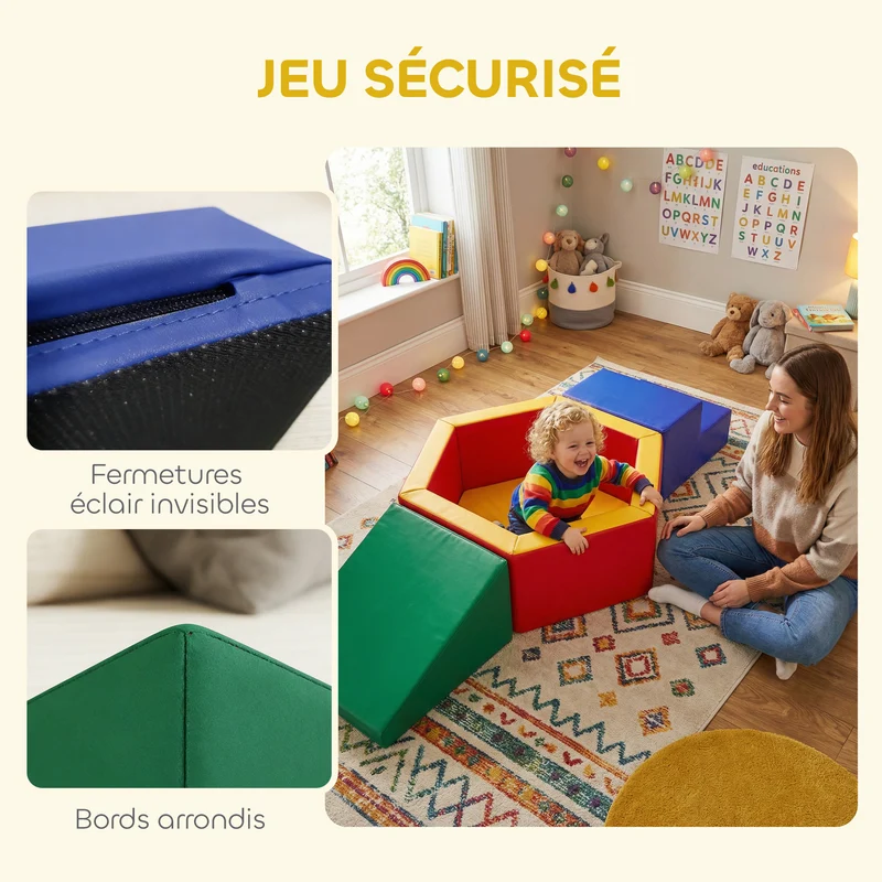 Parcours motricité bébé modulable piscine à balles 190 x 100 x 25 cm sécurisé ludique moderne assise en mousse epe rouge 21_0000738