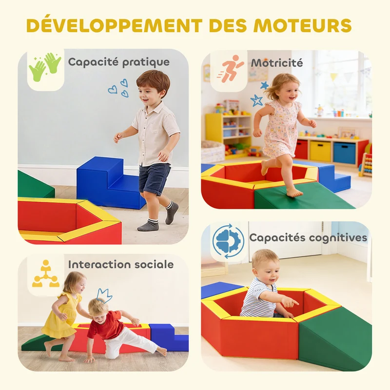 Parcours motricité bébé modulable piscine à balles 190 x 100 x 25 cm sécurisé ludique moderne assise en mousse epe rouge 21_0000738