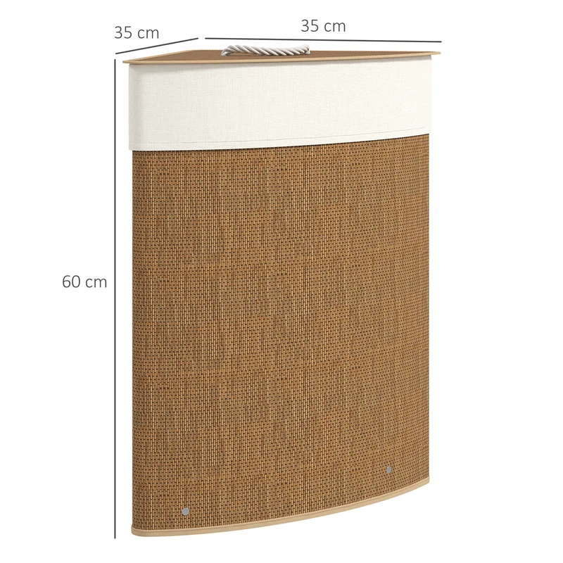 Panier à linge d'angle 35 x 35 x 60 cm 55 l sac amovible lavable salle de bain salon scandinave épuré en bambou marron 21_0005880