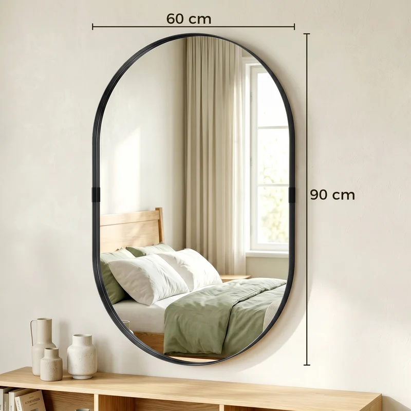 Miroir mural forme piste 60 x 4 x 90 cm profondeur visuelle sécurité anti-éclats moderne épuré en verre trempé noir 21_0003726