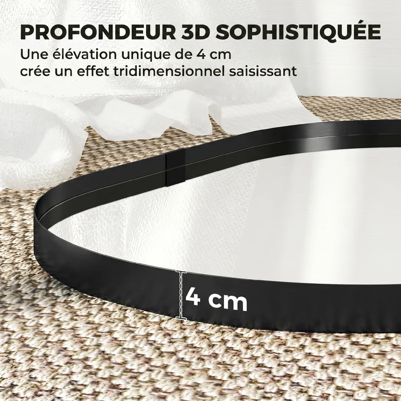 Miroir mural forme piste 60 x 4 x 90 cm profondeur visuelle sécurité anti-éclats moderne épuré en verre trempé noir 21_0003726