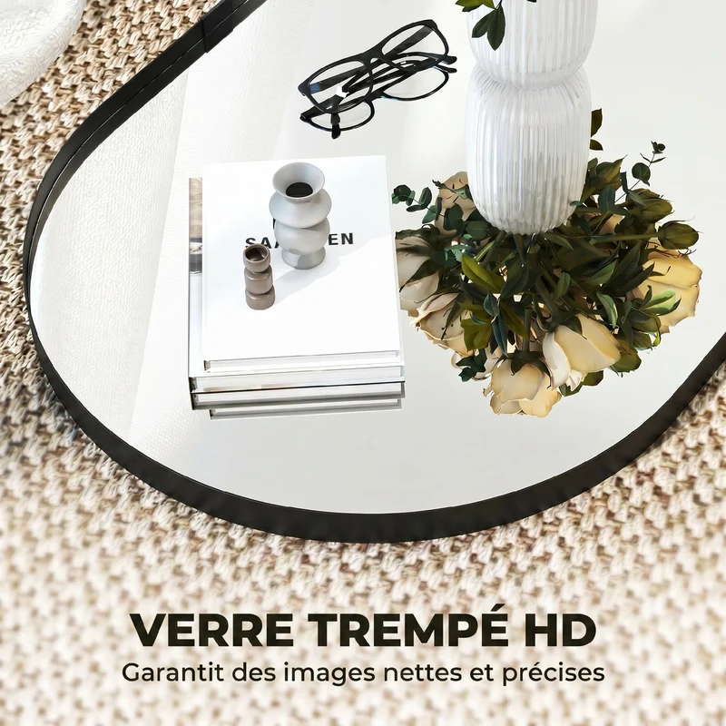 Miroir mural forme piste 60 x 4 x 90 cm profondeur visuelle sécurité anti-éclats moderne épuré en verre trempé noir 21_0003726