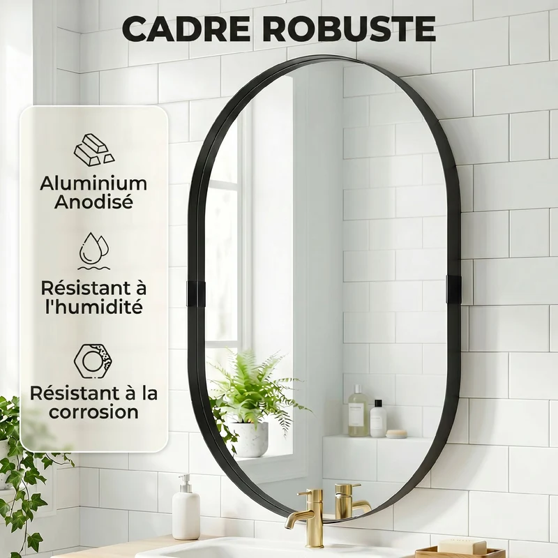 Miroir mural forme piste 60 x 4 x 90 cm profondeur visuelle sécurité anti-éclats moderne épuré en verre trempé noir 21_0003726