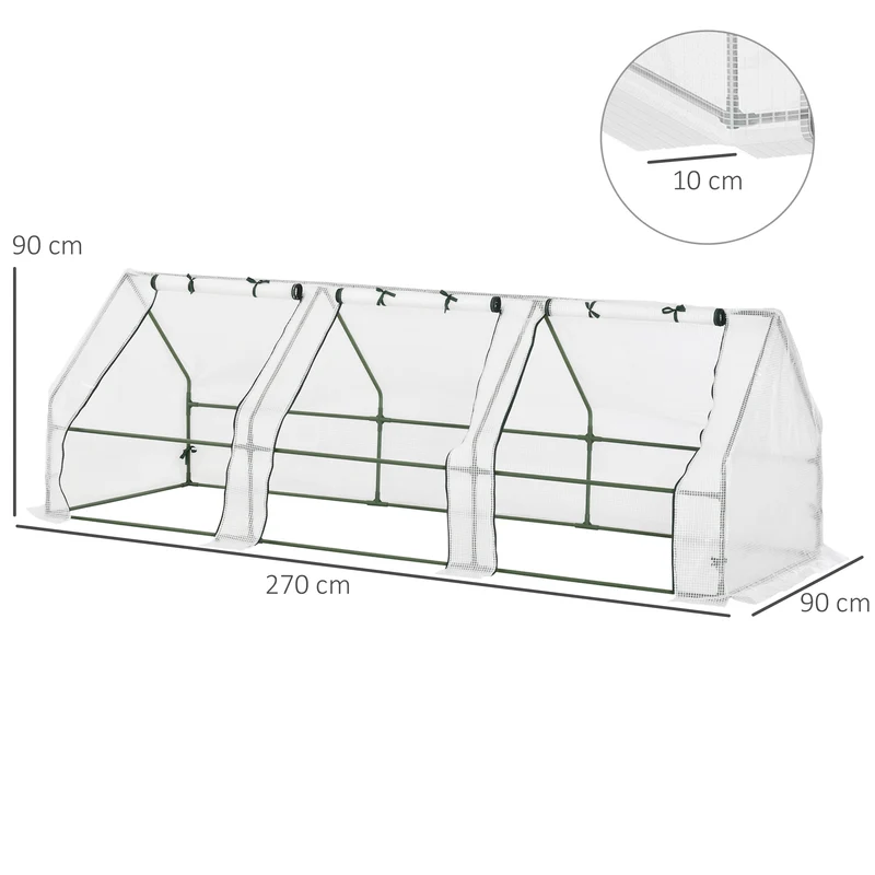 Mini serre jardin tunnel 270 x 90 x 90 cm protection plantes anti-uv montage facile contemporain en polyéthylène blanc 21_0004080